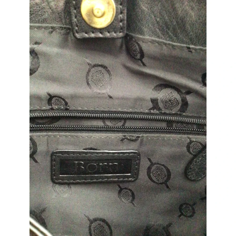 Born Shoulder Bag Womens Medium Black Excellent Leather Chevron Handbag